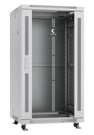 Шкаф монтажный телекоммуникационный напольный SH-05C-22U60/80 19дюйм 22U 600х800х1166мм для распределит. и серверн. оборудования передн. стеклян. и задн. сплошн. метал. двери ручка с замком RAL сер. 7049c
