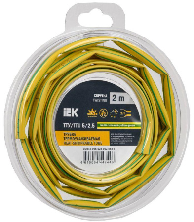 Трубка термоусадочная ТТУ нг-LS 5/2.5 желт./зел. (уп.2м)  UDR12-005-D25-002-K52-T