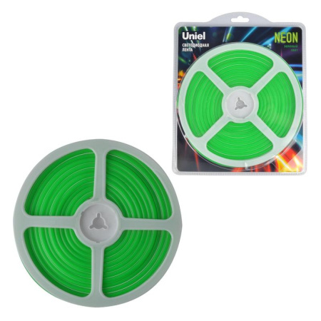 Лента светодиодная гибкая ULS-N01-2835-120LED/m-6mm-IP67-DC12V-9W/m-5M-GREEN NEON (блист. 5м) свет зел.  UL-00009086
