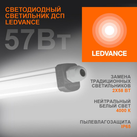 Светильник светодиодный Eco Class Damp Proof Slim 57Вт 4000К IP65 6000лм 1.5м ДСП промышленный накладной/подвесной сер. (аналог ЛСП)  4058075169142
