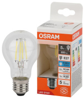 Лампа светодиодная филаментная LS CLA60 5W/865 230VFILCL 5Вт 6500К холод. бел. E27 600лм A угол пучка 300град. 220-240В (замена 60Вт) прозр. стекло OSRAM 4058075687691