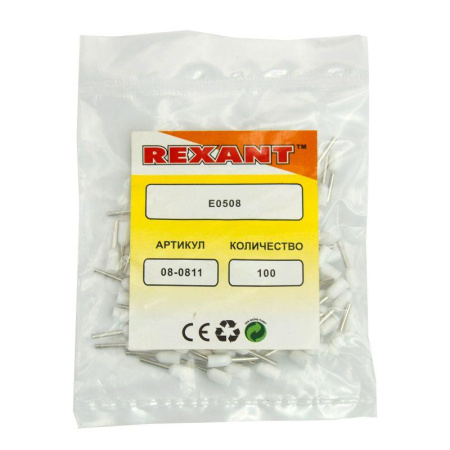 Наконечник штыревой втулочный изол. (НШВИ F-8мм) 0.5кв.мм (СЕ005008white) бел. (уп.100шт)  08-0811