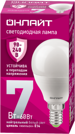 Лампа светодиодная 90 419 OLL-G45-7-230-4K-E14-FR (PRO 90-240В)  90419