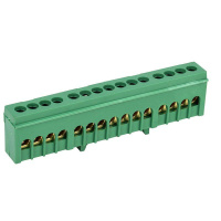 Шина PE "земля" в корпусном зел. изоляторе на DIN-рейку 6x9мм 15 групп  11-2323