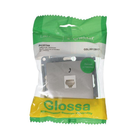 Розетка телефонная 1-м Glossa RJ11 механизм платина SE GSL001281T