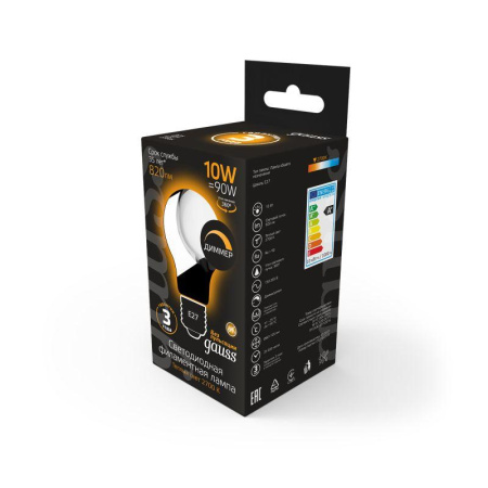 Лампа светодиодная филаментная Black Filament 10Вт A60 грушевидная матовая 2700К тепл. бел. E27 820лм диммир.  102202110-D