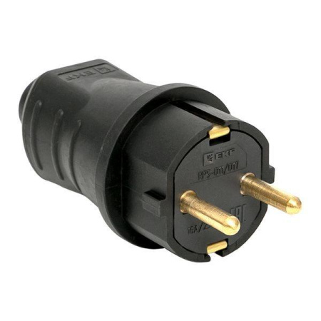 Вилка прямая 16А 2P+PE 230В IP44 каучук черн.  RPS-011-16-230-44