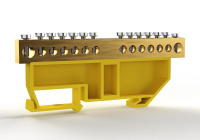 Шина PE "земля" на DIN-изоляторе 8х12мм 14 отвер. латунь  TKE-BCB-812-14-DIN/PE