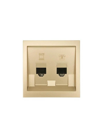 Розетка компьютер+телефон СП ZIMA IP20 с модулем Cat 6 зол.  704-3688-144
