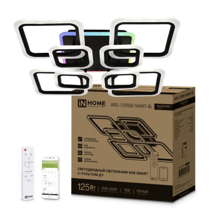 Светильник светодиодный ELEGANT ARIS-125RGB-SMART-BL 125Вт 230В 3000-6500К 8800лм 585х585х115мм ПУ черн.  4690612051314