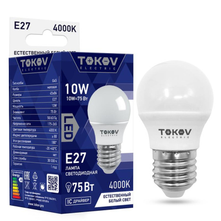 Лампа светодиодная 10Вт G45 4000К Е27 176-264В  TKE-G45-E27-10-4K