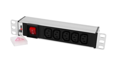 Блок розеток -10 без шнура с выкл. 5 IEC 60320 C13 вход IEC 60320 C14 10А алюм. 10дюйм R-10-5C13-V-220-Z  1462206