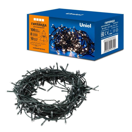 Гирлянда светодиодная ULD-S1000-100/DGA WHITE IP20 10м 100 LED бел. свет провод зел.  UL-00008408