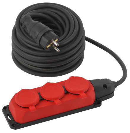 Удлинитель силовой UK-3e-3x1.5-20m-IP44(KG) с заземлением 3 розетки каучук 20м КГ 3х1.5кв.мм IP44  Б0057581