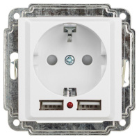 Розетка  Accent 6-410-01 P+E Schuko со шторками 16А-250В + 2хUSB IP20 СУ бел.  Б0063689