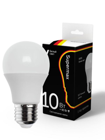 Лампа светодиодная Supermax А60 10Вт стандарт E27 230В 4000К  Sup_LED10wA60E2740