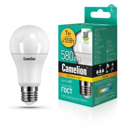 Лампа светодиодная LED7-A60/830/E27 7Вт грушевидная матовая 3000К тепл. бел. E27 580лм 170-265В  11253
