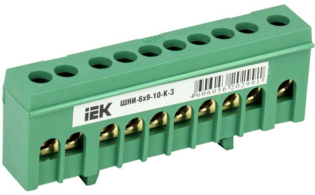 Шина PE "земля" в корп. изол. на DIN-рейку ШНИ-6х9-10-К-З  YNN10-69-10KD-K06