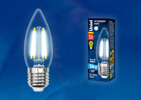 Лампа светодиодная LED-C35-13W/4000K/E27 /CL PLS02WH Sky 13Вт прозрачная 4000К нейтр. бел. (упак. картон)  UL-00005902