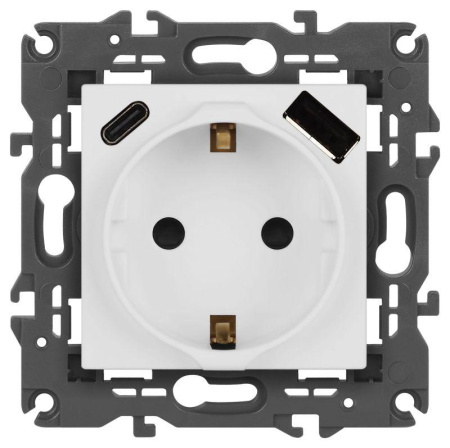 Розетка ЭРА Elegance 14-4108-01М 2P+E 16A-250В со шторками с USB type-A+C 5В-3А матов. бел.  Б0067710