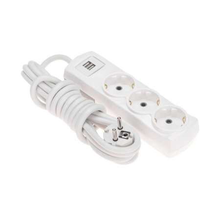 Удлинитель PREMIUM 3 гнезда 3м 3х1.5кв.мм с/з 2 USB бел.  13-4110