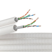 Элетротруба из ПЛЛ не содержит галогенов гибкая гофрированна d16мм с кабелем витая пара 5EU/UTP нг(А)-HF (уп.100м) бел.  8EU816100HF