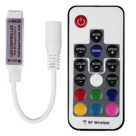 Контроллер LED мини Радио (RF) 72/144Вт 17 кнопок 12В/24В  143-106-4