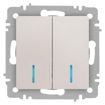 Выключатель Accent 6-105-06 двойн. с подсветкой 10А-250В IP20 СУ AL/CU перламутр.  Б0063519