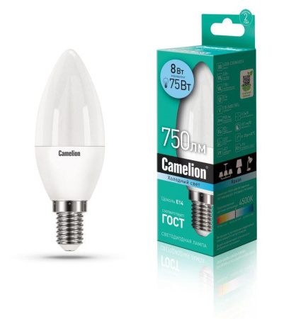 Лампа светодиодная LED8-C35/845/E14 8Вт свеча 4500К бел. E14 750лм 170-265В  12386