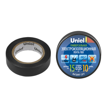 Лента изоляционная 0.135х15мм 10м UIT-135P 10/15/01 BLK черн.  04510