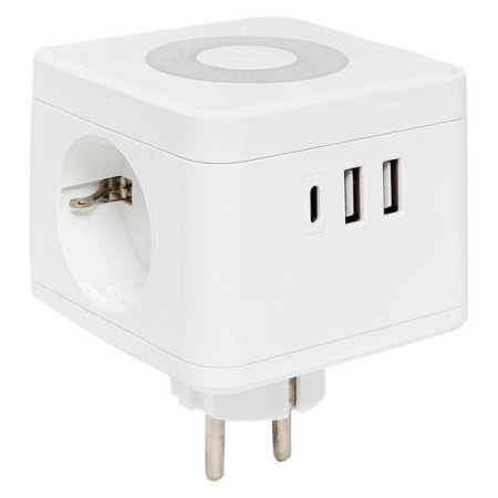 Разветвитель 3-м куб 2 гнезда 2хUSB 2.4А + тип C + ночник  UBA-CUB-T2-TC