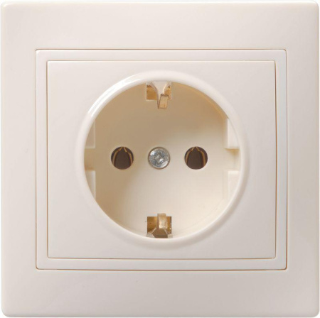 Розетка 1-м СП Кварта РС10-3-ККм 16А IP20 с заземл. без защ. шторок крем.  ERK14-K33-16-DM