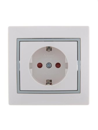 Розетка 1-м СП Mira 16А IP20 с заземл. защ. шторки с сер. вставкой керамика бел.  701-0215-124