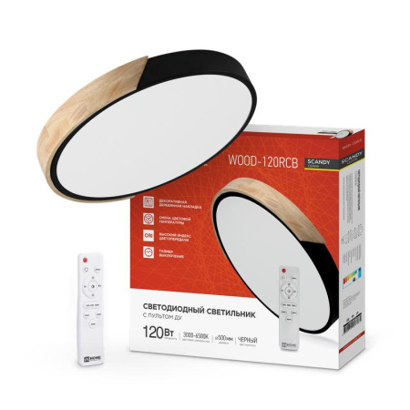 Светильник светодиодный SCANDY WOOD-120RCB 120Вт 230В 3000-6500К 9600лм 500х50мм с пультом ДУ черн.  4690612047164