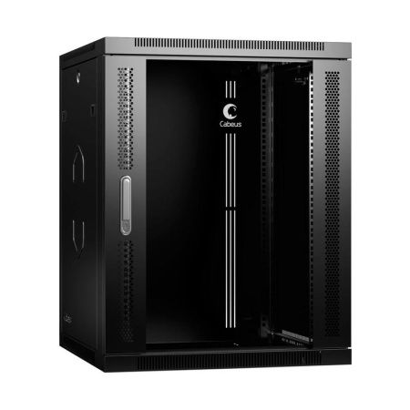 Шкаф телекоммуникационный настенный SH-05F-15U60/60-BK 19дюйм 15U 600х600х769мм дверь стекло черн. (RAL 9004)  8582c