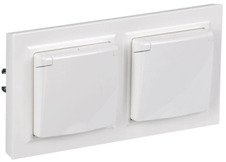 Розетка с крышкой Brite 16А IP44 РСбш10-3-44-БрБ механизм бел. в сб 2шт  BR-R16-16-44-2-K01-F-PRO