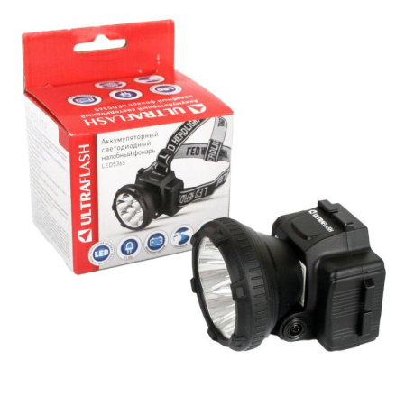 Фонарь аккумуляторный налобный LED5365 5LED 2 режима 220В пластик. черн. (бокс)  11648