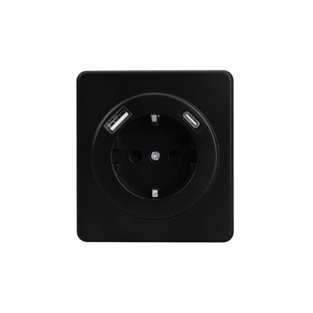 Розетка 1-ая с/з с/у з/ш 16А с USB A+C быстрой зарядки 5В/3А MIELE черн.  KR-78-0704-3