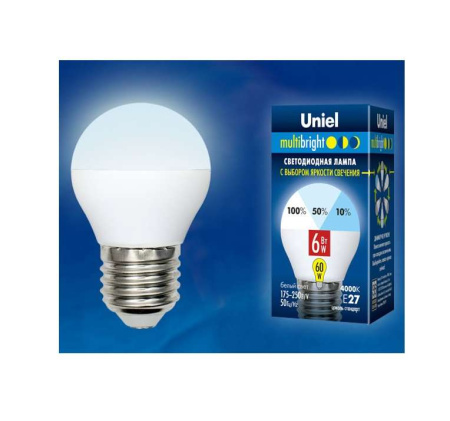 Лампа светодиодная LED-G45-6W/NW/E27 /FR/MB PLM11WH Multibright 6Вт шар матовая 4000К нейтр. бел. E27 100-50-10 (упак. картон)  UL-00002378