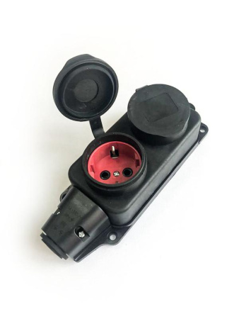 Колодка удлинителя 2-м 16А IP44 с заземл. каучук черн.  KKsm-2g-Z-IP(B)16A