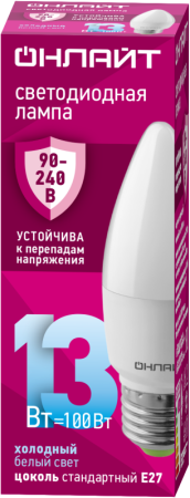 Лампа светодиодная 90 418 OLL-C37-13-230-6.5K-E27-FR (PRO 90-240В)  90418