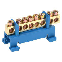 Шина "N" нулевая с синим изолятором тип "Стойка" на DIN-рейку 6x9мм 8 групп  11-2353