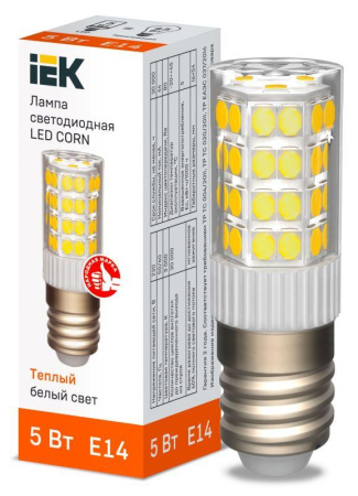 Лампа светодиодная CORN 5Вт капсула 3000К E14 230В керамика  LLE-CORN-5-230-30-E14