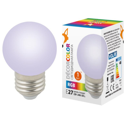 Лампа светодиодная LED-G45-1W/RGB/E27/FR/С 1Вт шар матовая RGB E27 декоративная (упак. картон)  UL-00005808