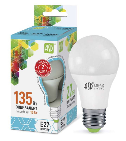 Лампа светодиодная LED-A60-standard 15Вт грушевидная 4000К нейтр. бел. E27 1350лм 160-260В  4690612002101