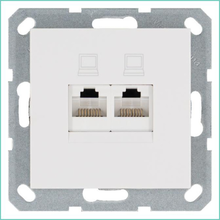 Розетка компьютерная 2-м RJ45 IP20 кат. 6 механизм бел. глянцевый  G6108W
