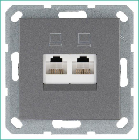 Розетка компьютерная 2-м RJ45 IP20 кат. 6 механизм алюм.  G6108S