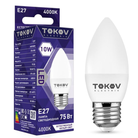 Лампа светодиодная 10Вт С37 4000К Е27 176-264В  TKE-C37-E27-10-4K