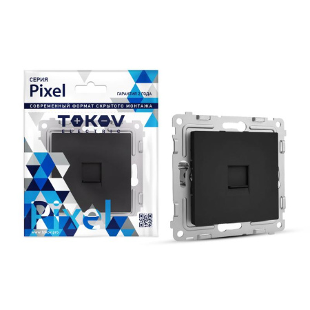 Розетка телефонная 1-м СП Pixel RJ11 механизм карбон  TKE-PX-RT1-C14