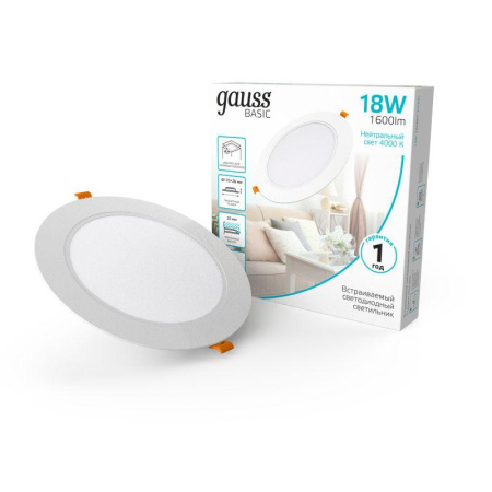 Светильник светодиодный Basic Downlight 18Вт 4000К IP20 1600лм 170-260В 170х26 круг бел.  9030420218